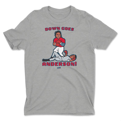 Down Goes Anderson! Retro Punch-out T-Shirt for Cleveland Baseball Fans (SM-5XL)