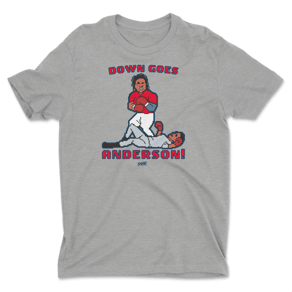 Down Goes Anderson! Retro Punch-out T-Shirt for Cleveland Baseball Fans (SM-5XL)