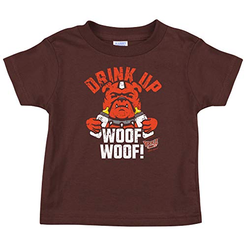 Drink Up Woof Woof! | Unlicensed Cleveland Pro Football Baby Bodysuits or Toddler Tees