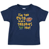 Notre Dame Football Fans. Too Cute to Be a Trojans Fan Navy Onesie or Toddler Tee (NB-4T)