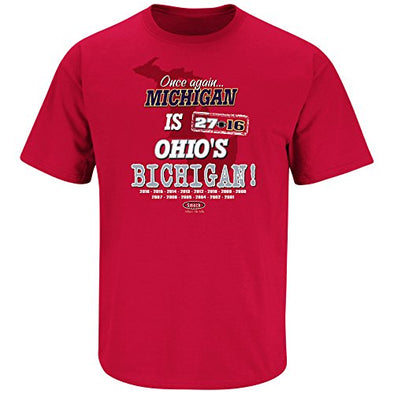 Ohio State Football Fans. Victory Over Michigan - Michigan is Ohio's Bichigan! Red T-Shirt (Sm-5X)