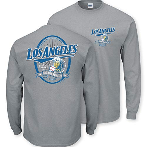 Los Angeles Baseball Fans Apparel | Shop Unlicensed Los Angeles Gear | La A Drinking Town with A Baseball Problem Shirt Small / Long Sleeve / Gray