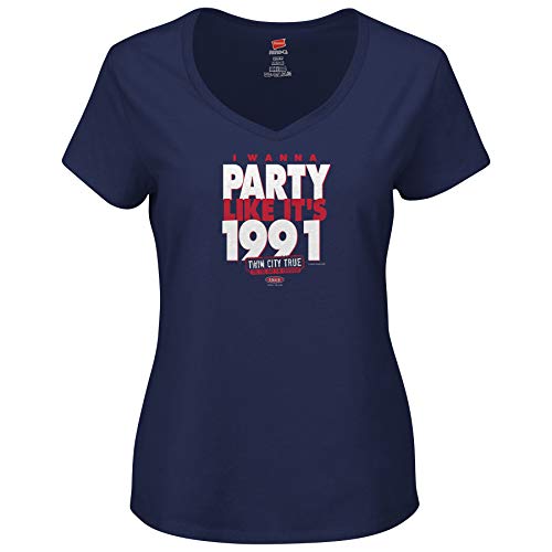 Minnesota Baseball Fans. I Wanna Party Like It's 1991. Navy Ladies Shirt (XS-2X)