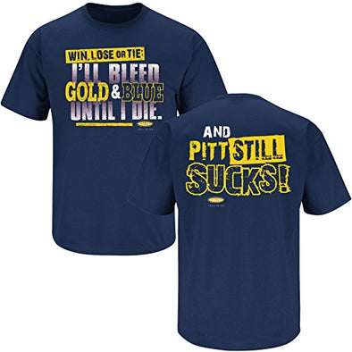 West Virginia Football Fans. I Bleed Blue and Gold Till I Die. Navy T Shirt (Sm-5X)