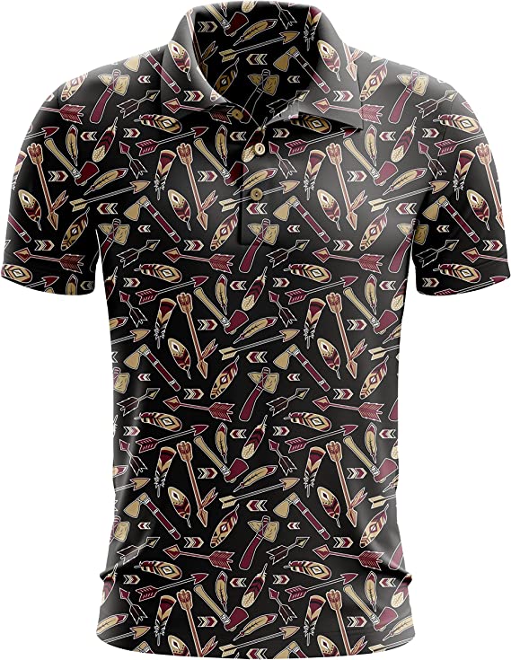 Smack Apparel Fore Fans Seminole Indian Print Golf Shirt for Men | Tribal Men's Golf Polo T-Shirt 3XL / Black