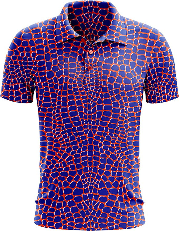 Fore Fans Gator Print Golf Shirt for Men | Blue/Orange Men's Golf Polo T-Shirt
