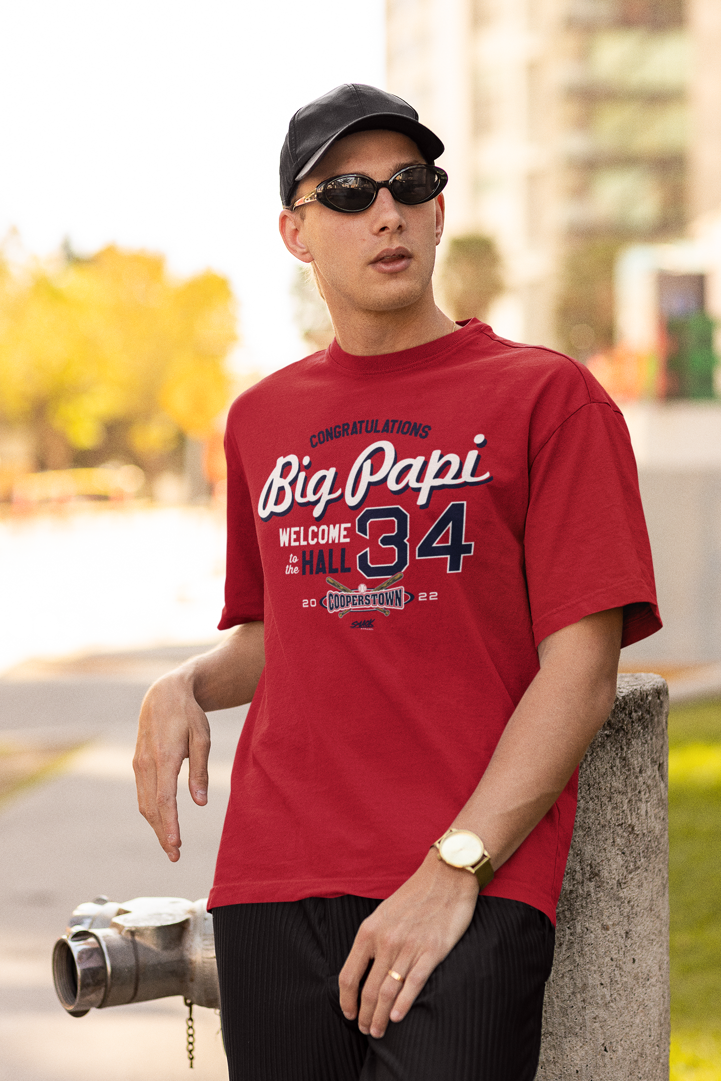 Smack Apparel Congratulations Big Papi Welcome to The Hall for Boston Baseball Fans, Long Sleeve / 2XL / Red