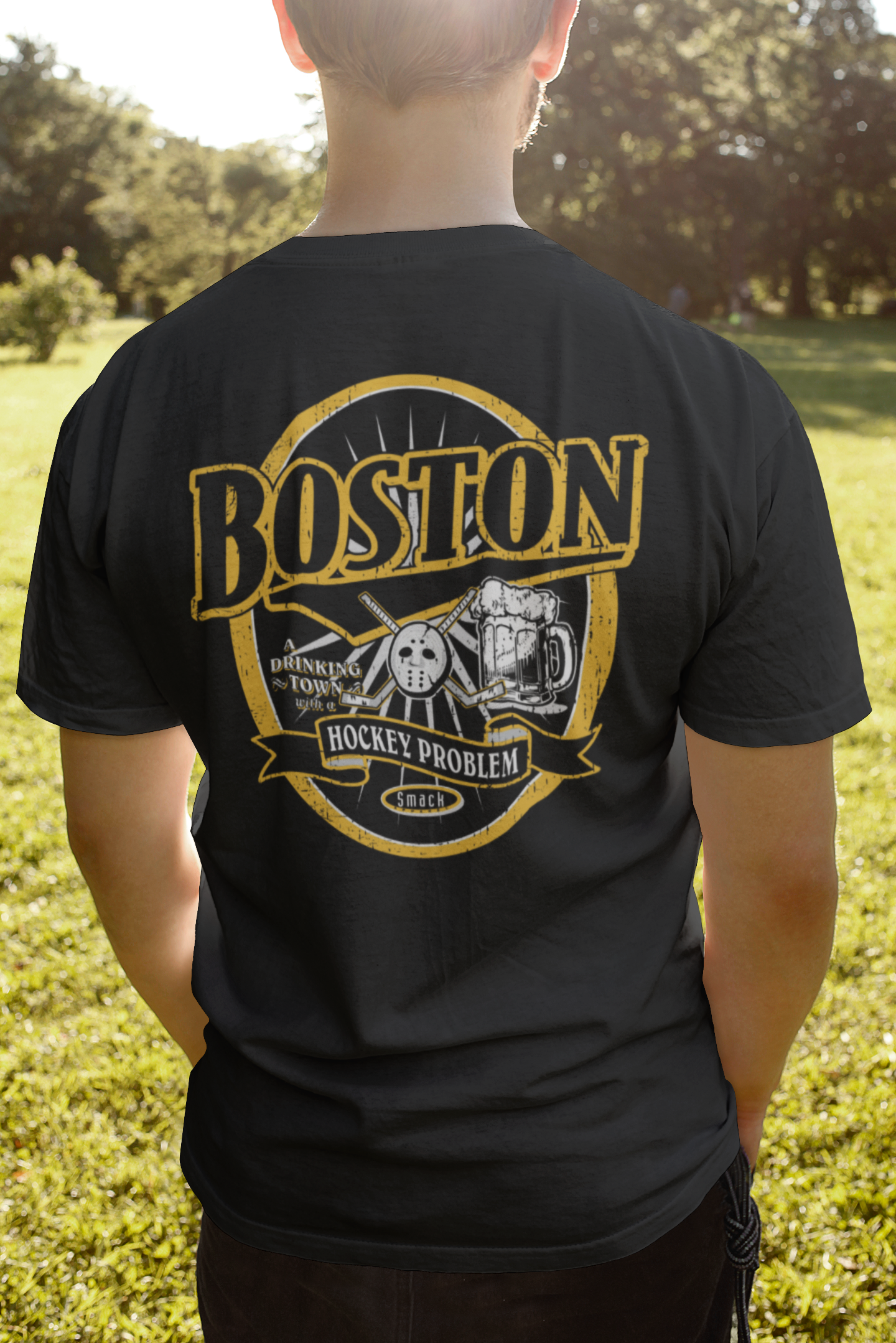 Smack Apparel Boston A Hockey Town with A Drinking Problem Shirt | Boston Pro Hockey Apparel | Shop Unlicensed Boston Gear Small / Long Sleeve / Black