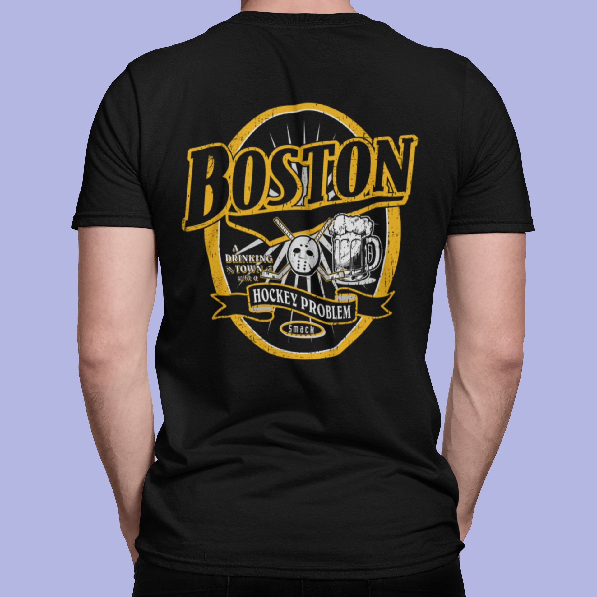 Smack Apparel Boston A Hockey Town with A Drinking Problem Shirt | Boston Pro Hockey Apparel | Shop Unlicensed Boston Gear Small / Long Sleeve / Black