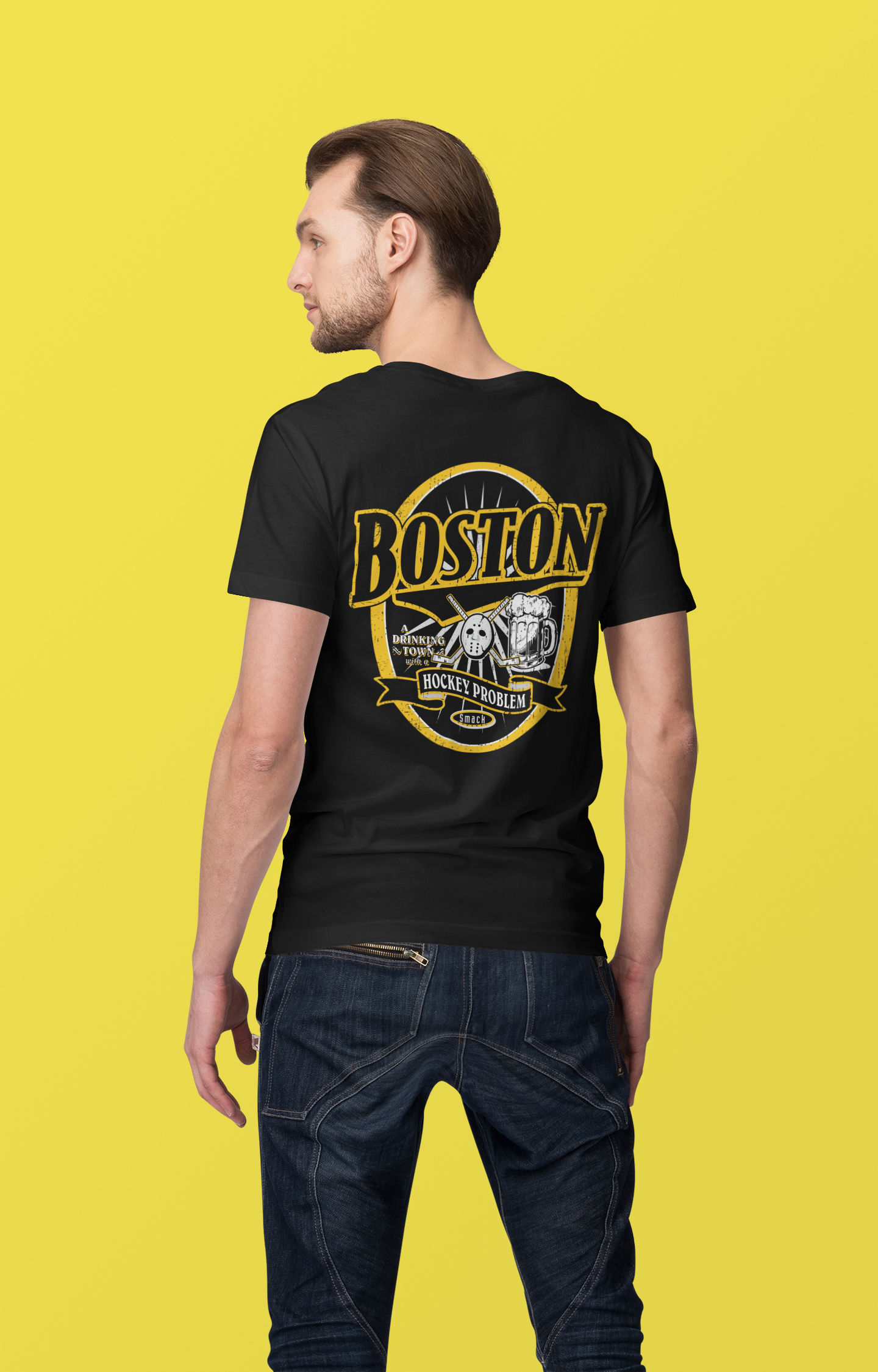 Smack Apparel Boston A Hockey Town with A Drinking Problem Shirt | Boston Pro Hockey Apparel | Shop Unlicensed Boston Gear Small / Long Sleeve / Black