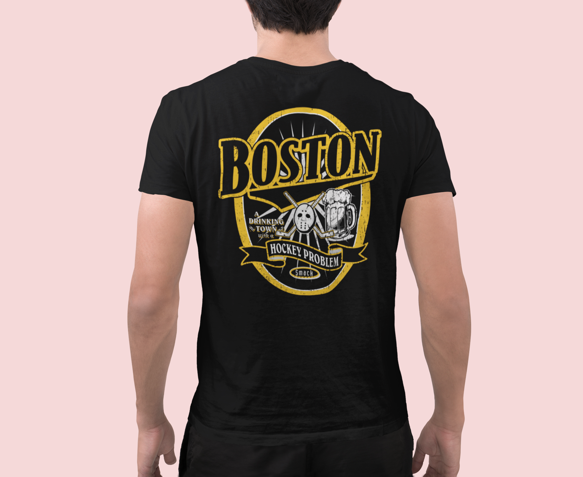 Smack Apparel Boston A Hockey Town with A Drinking Problem Shirt | Boston Pro Hockey Apparel | Shop Unlicensed Boston Gear Small / Long Sleeve / Black