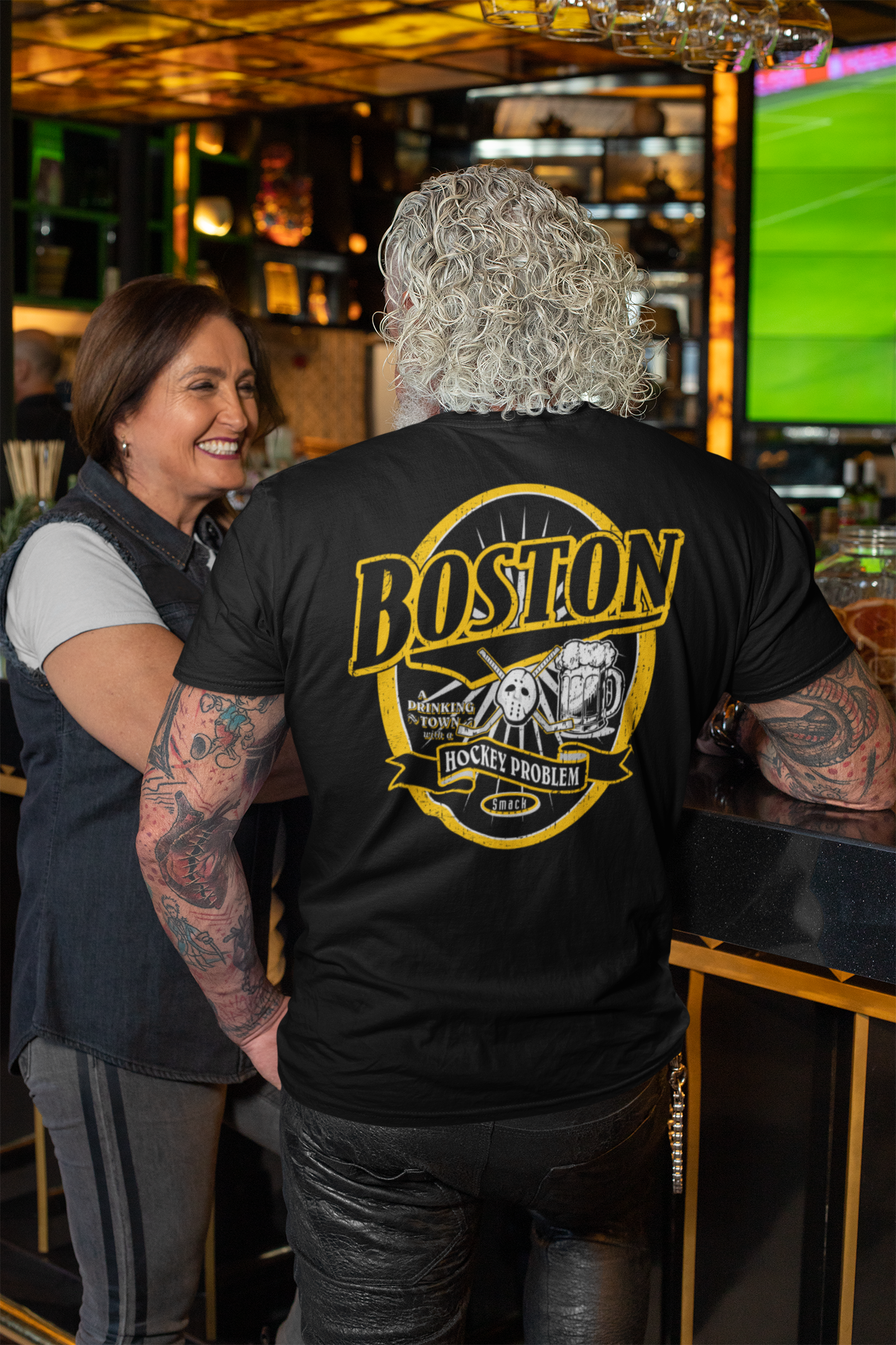 Smack Apparel Boston A Hockey Town with A Drinking Problem Shirt | Boston Pro Hockey Apparel | Shop Unlicensed Boston Gear, Medium / Short Sleeve / Black