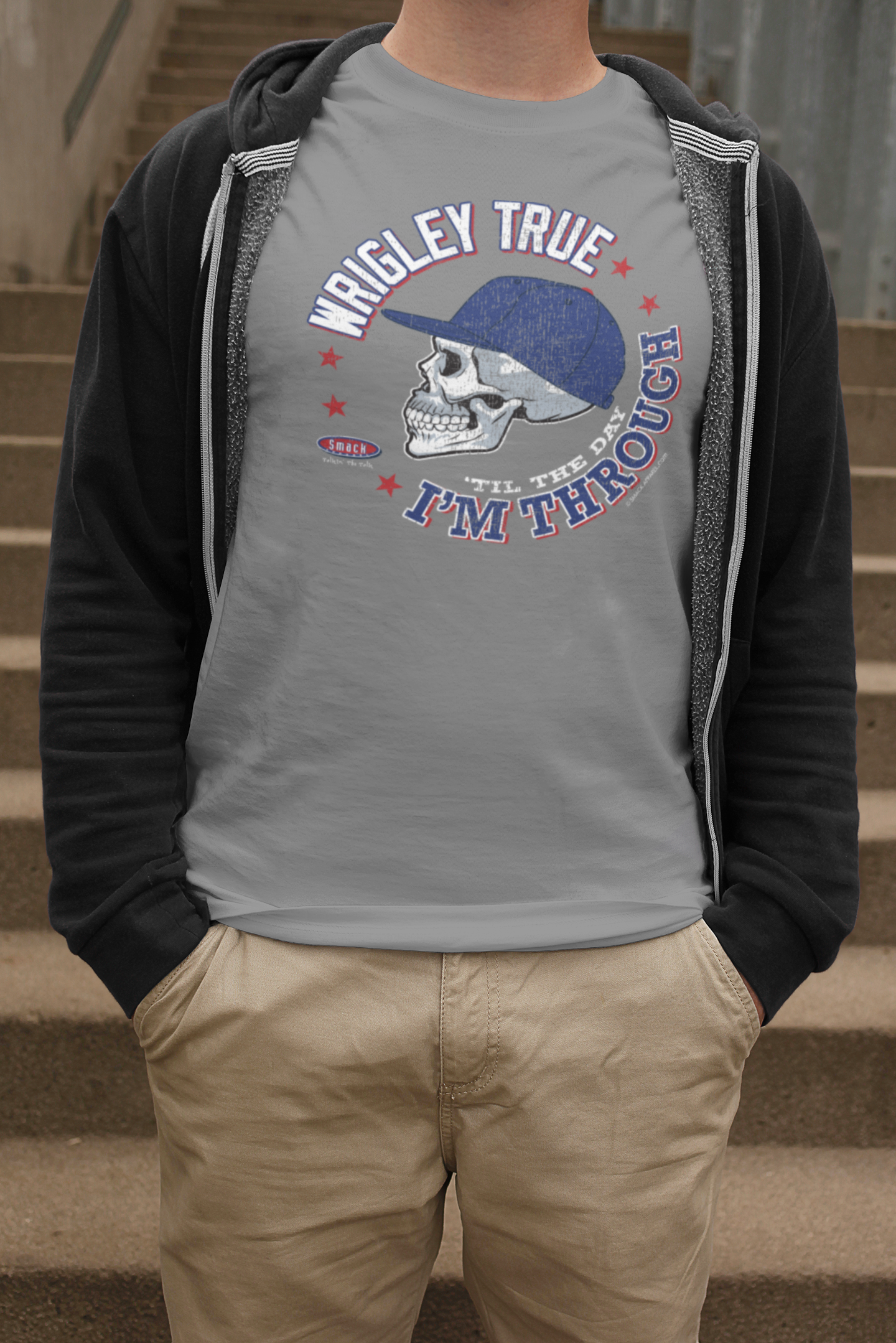 Smack Apparel Wrigley True 'Til The Day I'm Through Shirt | Chicago Pro Baseball Fan Apparel Long Sleeve / XXXX-Large / Gray