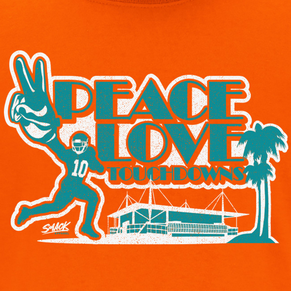 Peace, Love, Touchdowns T-Shirt for Miami Football Fans | Miami Football Fan Gear