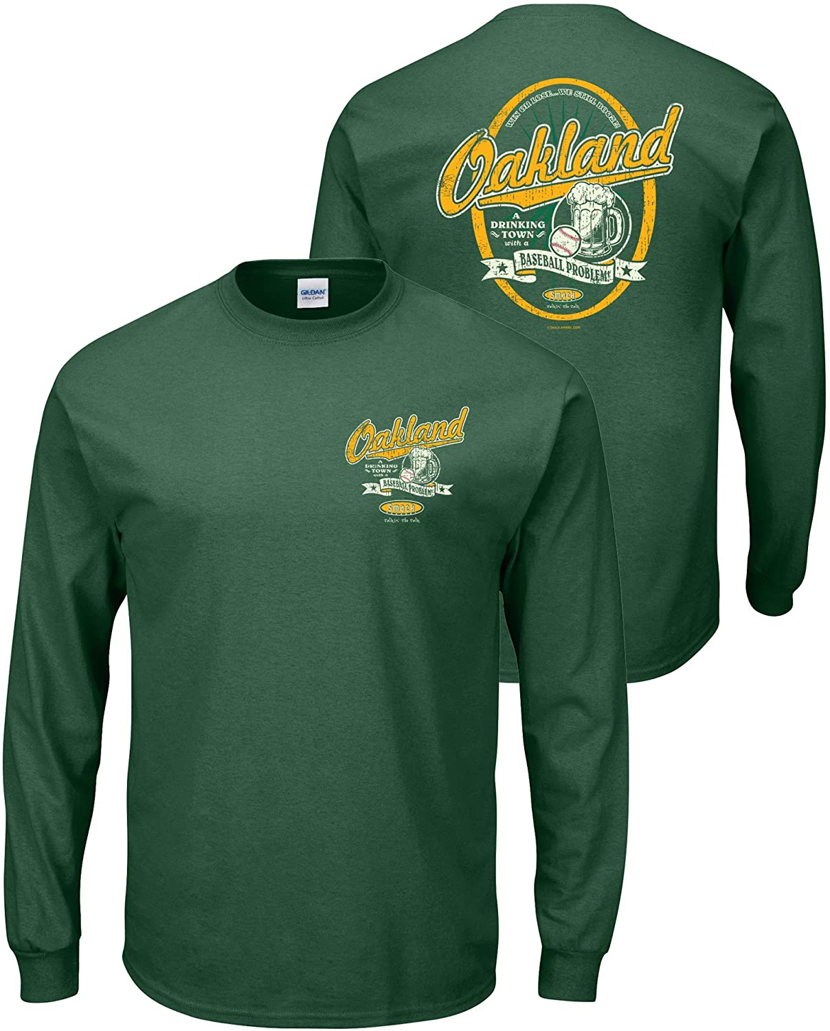 Smack Apparel Oakland A Drinking Town with A Baseball Problem Shirt | Oakland Baseball Fans Apparel | Shop Unlicensed Oakland Gear 3XL / Green / Long Sleeve