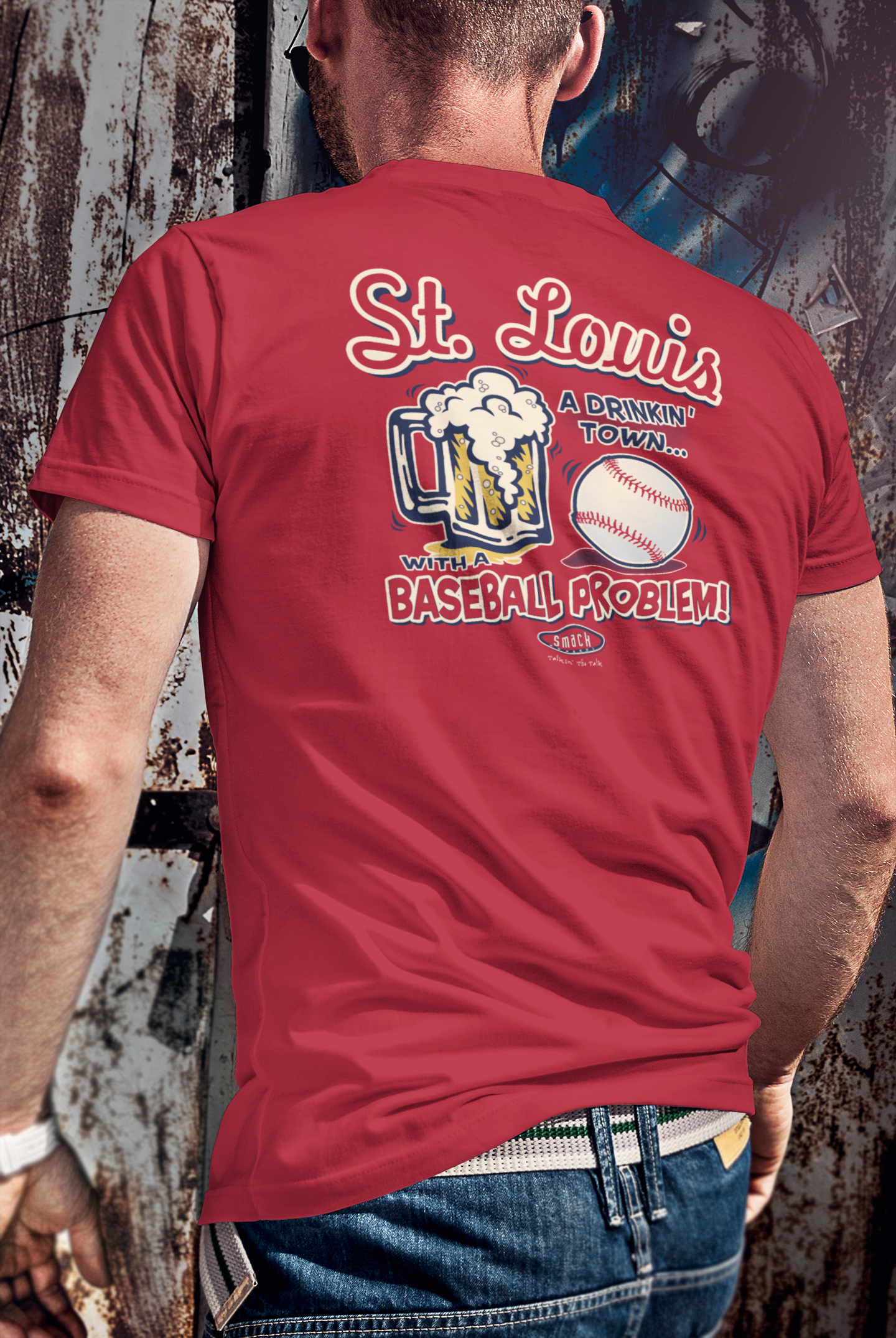 St. Louis Pro Baseball Apparel | St. Louis A Drinking Town with A Baseball Problem Shirt Short Sleeve / Large / Red