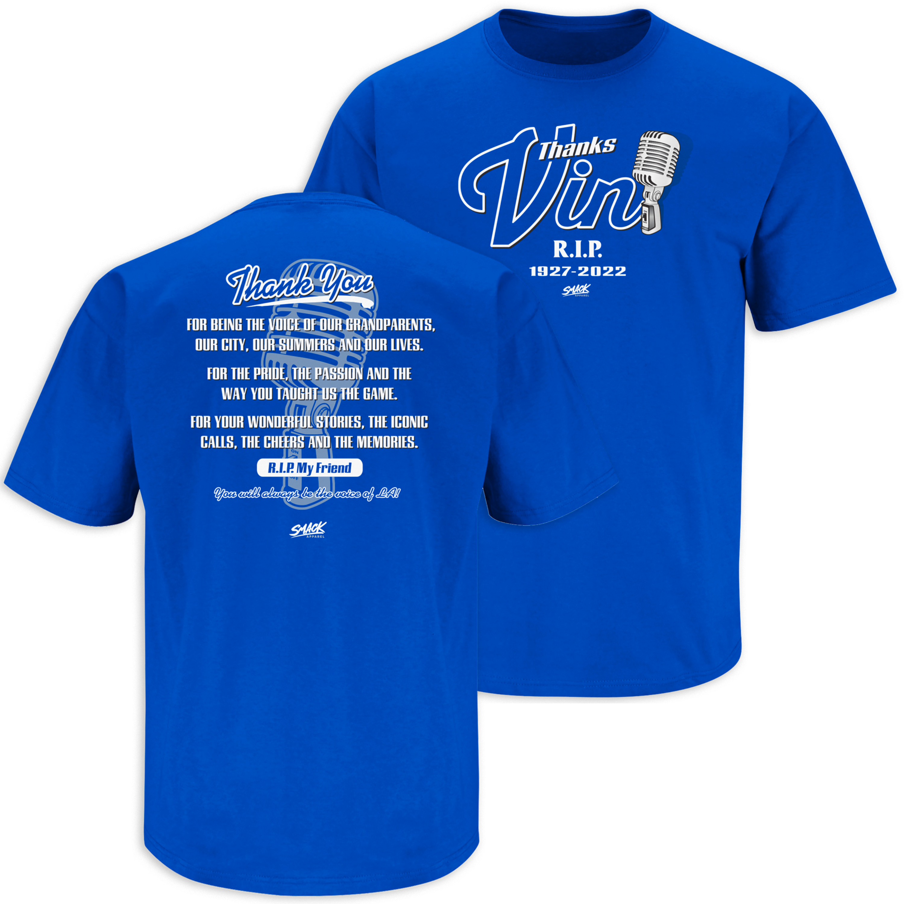 Los Angeles Baseball Fans Apparel | VIN Scully Tribute Shirt | Buy Gear for La Baseball Fans 5XL / Short Sleeve / Blue