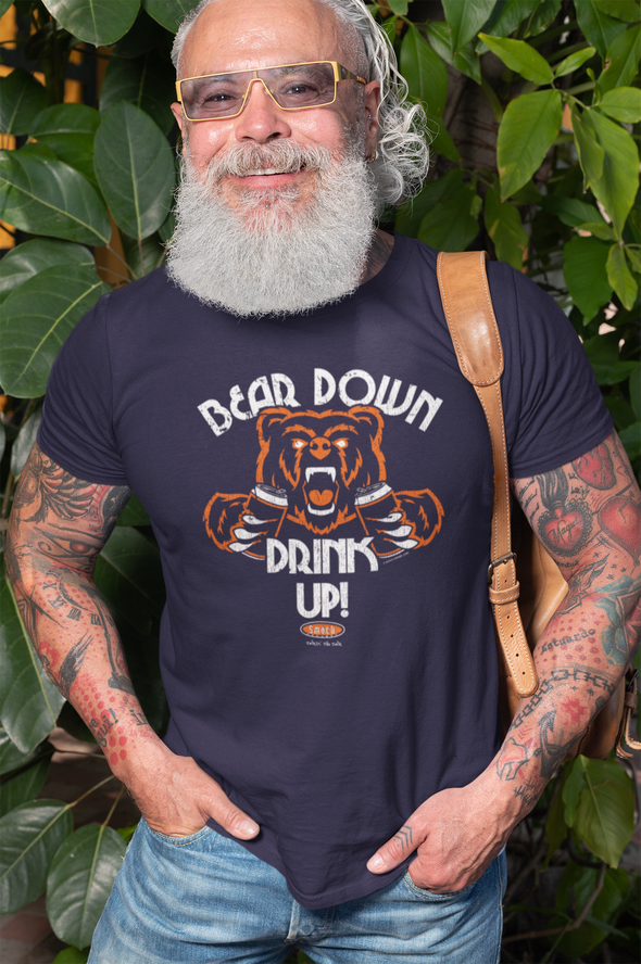 : Chicago Football Fans. Bear Down Drink Up! Navy T-Shirt (Sm-5X)  (Navy L/S, Small) : Sports & Outdoors