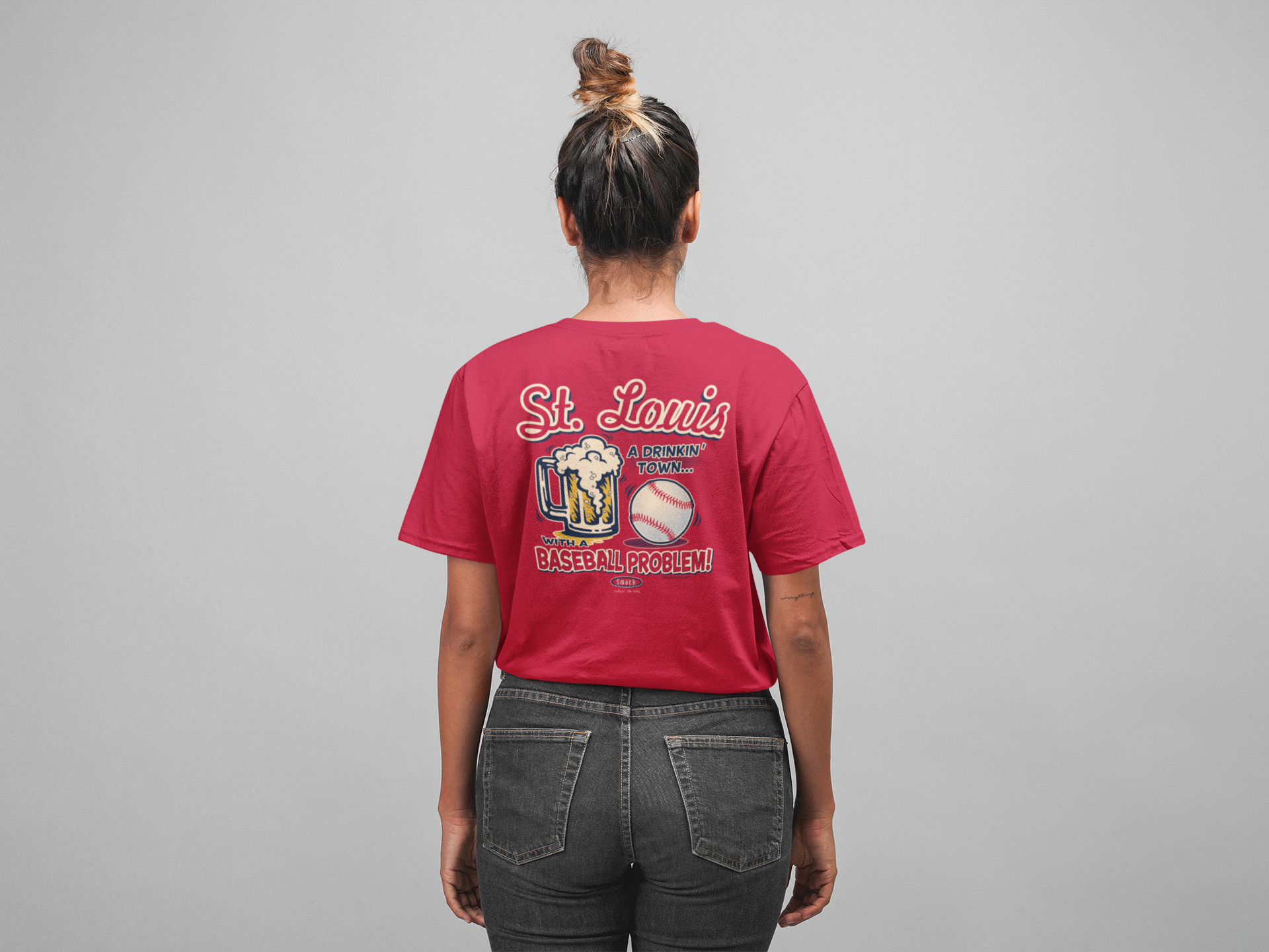 St. Louis Pro Baseball Apparel | St. Louis A Drinking Town with A Baseball Problem Shirt Short Sleeve / Large / Red